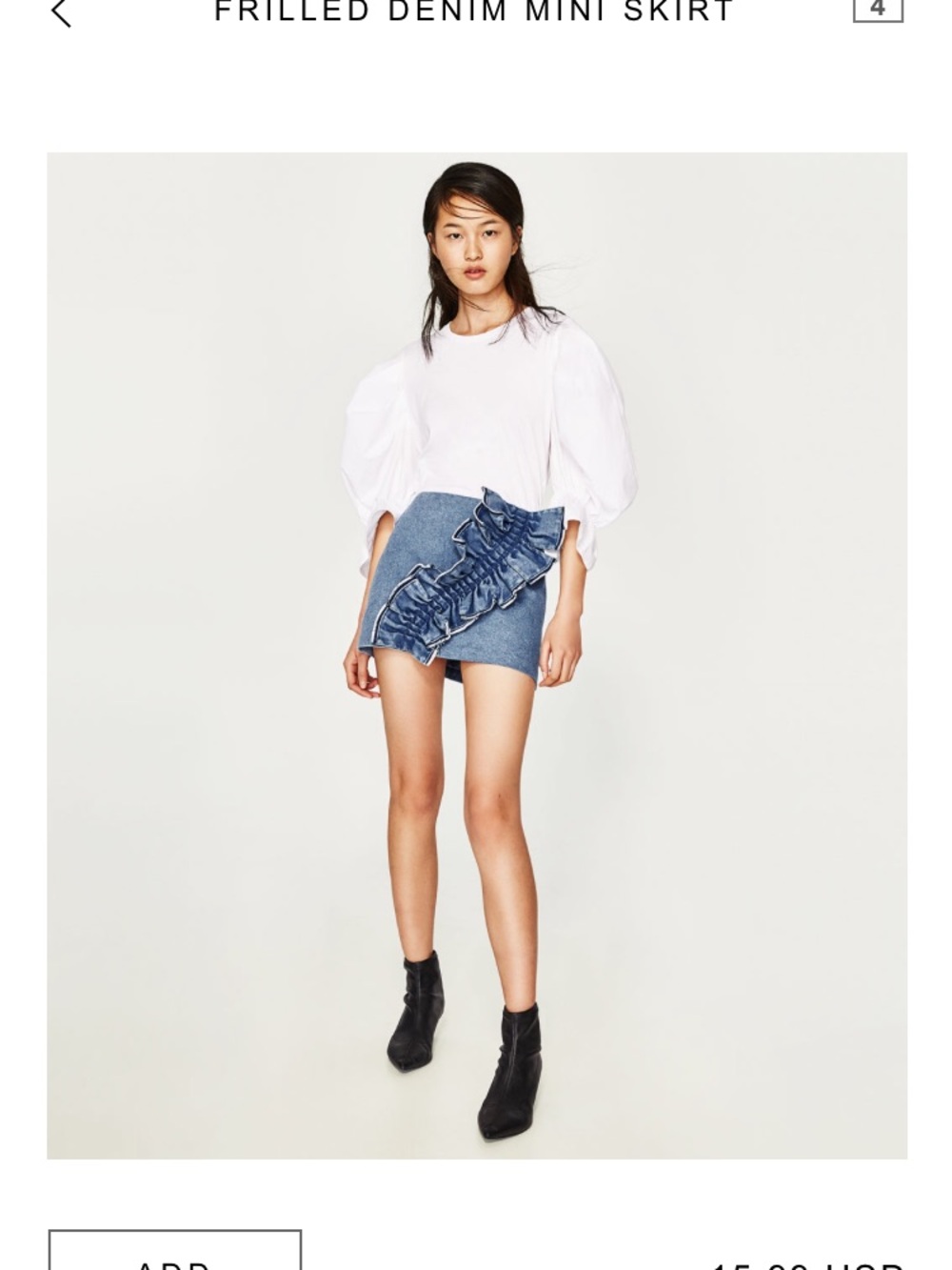Zara Medium Washed Denim Mini Skirt with Ruched Side Panel - Blue